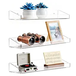 Byfoyif 3er Set Schwebendes Wandregal, 38,5 cm Transparentes Regal für Bad und Küche, Ohne Bohren