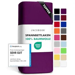 Jacobson Spannbettlaken Baumwolle (Topper 140-160x200 cm, Royal Lila)