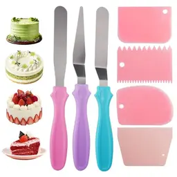 7-teiliges Winkelpaletten Set aus Edelstahl für Torten, inkl. 3 Kuchenpaletten und 4 Smoother