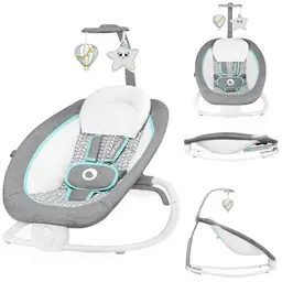 LIONELO Pascal Baby Wippe mit sanften Vibrationen, 5 Melodien und Spielzeugkarussell (GREY SCANDI)