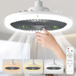 Biukis Deckenventilator mit Licht und Fernbedienung – 4 Geschwindigkeiten, 3 Farben, 26 cm, für Küche und Wohnzimmer, Grau