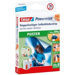 tesa Powerstrips POSTER - Doppelseitige Klebestreifen für Poster - Selbstklebend, spurlos ablösbar - 20 Stück