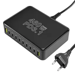 Puiseno 460W USB-C Ladegerät 10-Port Schnellladegerät für MacBook, iPad, iPhone, Samsung u.a. (Grau)