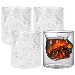 NAROSEBE 4 Schnapsgläser Set 150 ml - 3D-Relief-Faust-Form, Transparent, Whisky & Schnaps