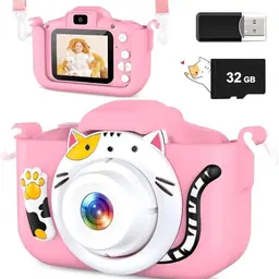 YIKANWEN Kinderkamera - HD Digitalkamera mit 2.0 Zoll Bildschirm für 3-8 Jahre, inkl. 32GB SD Karte (Rosa)