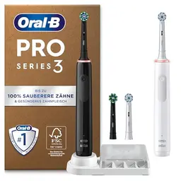 Oral-B Pro Series 3 Elektrische Zahnbürste Doppelpack – Inkl. 4 Aufsteckbürsten – 3 Putzmodi – Schwarz und Weiß