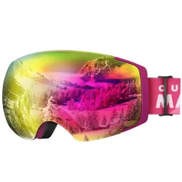 OutdoorMaster PRO Skibrille – Rahmenlos, UV400-Schutz, für Damen und Herren (Rosenrahmen, VLT 17%, mit Schutzhülle)