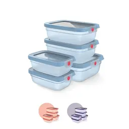 Emsa oneClick Frischhaltedosen Set, 5 Teile, 100% dicht, platzsparend, blau, made in Germany