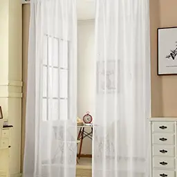 Laneetal Transparente Gardine mit Kräuselband, Leinen-Optik, Fensterdeko, weiß, 2 Stück, 140x225 cm