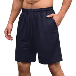 AMIYOYO Herren Sporthose Kurz Shorts Dunkelblau mit Taschen, L