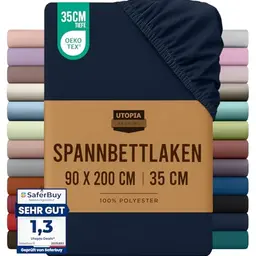 Utopia Bedding Spannbettlaken 90x200cm, Marineblau, Mikrofaser, 35cm Tiefe