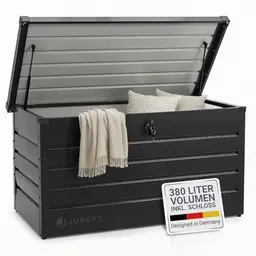 Juskys Metall-Aufbewahrungsbox Limani 380L - Wasserdicht & abschließbar - Gartenbox, Kissenbox Anthrazit