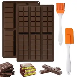 2er Set Silikon Schokoladenform für Tafel, inkl. Silikonpinsel und Spatel für Süßigkeiten und Gelee
