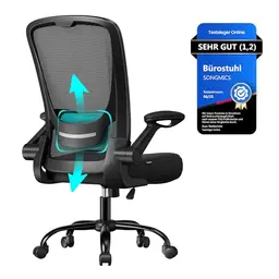 SONGMICS Ergonomischer Bürostuhl mit Mesh, Lenden- und Kopfstütze, Wippfunktion, Schwarz