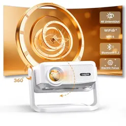 4K Full HD Mini Beamer mit WiFi 6 und Bluetooth, 300 Zoll, drehbar, ideal für Heimkino und Outdoor, kompatibel mit Handy und PC