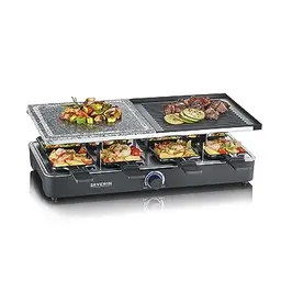 SEVERIN Raclette-Grill schwarz mit Naturgrillstein und 8 Pfännchen für bis zu 8 Personen