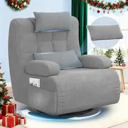 3-in-1 Relaxsessel mit Kissen, Seitentaschen und 360° Drehfunktion für Wohnzimmer