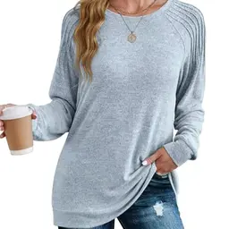 XIEERDUO Damen Pullover Sweatshirt Langarm Tunika Herbst Winter Grau Blau M