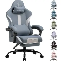 LUCKRACER Ergonomischer Gaming Stuhl mit Fußstütze, Blau - Komfortabler Bürostuhl für Erwachsene bis 150 kg