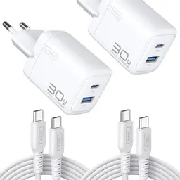 INIU 30W USB C Ladegerät, 2er-Pack, Weiß, Schnellladegerät mit 1,5m 60W Kabel