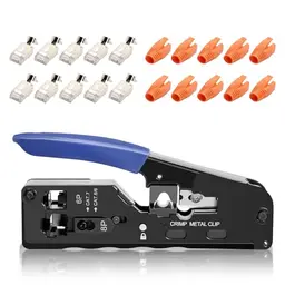 ZHITING Crimpzange Set für RJ45 Netzwerkstecker mit 10 Cat 7/6A LAN Steckern