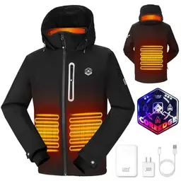 COREEDGE Herren Beheizbare Jacke - Wasserdicht, Warm und Winddicht für Outdoor Aktivitäten - Schwarz, XXL