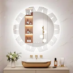 Runder LED Badezimmerspiegel mit Touch-Schalter, dimmbar, 3 Lichtfarben, 70 x 70 cm