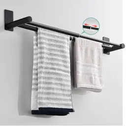 Mr.Sun Handtuchhalter Edelstahl Schwarz Ausziehbar 12-24 Zoll mit 2 Ablagefächern für Bad und Küche