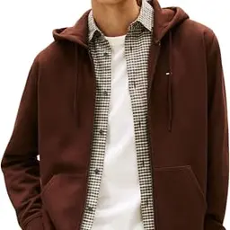 Tommy Jeans Herren Hoodie mit Reißverschluss, Kapuze, Flag-Design, Braun, XS
