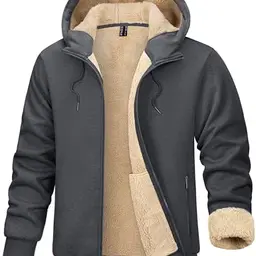 TACVASEN Herren Fleece Winterjacke Kapuzenjacke Dunkelgrau