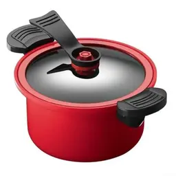 Schnellkochtopf 3,5 l für schnelles Kochen, Dämpfen und Schmoren (rot)