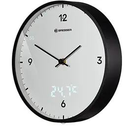 Bresser MyTime Wanduhr mit Funk, 24 cm, ohne Tickgeräusche, LED Sekundenanzeige, Innentemperatur, weiß