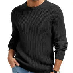 Imuedaen Herren Rundhals Pullover Basic Strickpullover Langarm Winterpullover (Schwarz, L)