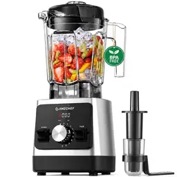 AMZCHEF Hochleistungs-Standmixer 1800W mit 2L Tritan-Behälter, 6 Edelstahlklingen, 9 Geschwindigkeiten, Automatikprogramme, spülmaschinenfest, Silber/Schwarz