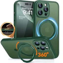 CANSHN 360° Ständer für iPhone 16 Pro Max mit Kameraschutz - Magnetischer Standring, Matt Dunkelgrün