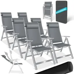 KESSER® Hochlehner Gartenstuhl 6er Set Aluminium Klappstuhl mit Kopfkissen, Wetterfest & Verstellbar, Hellgrau