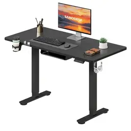SANODESK Höhenverstellbarer Schreibtisch 110×54 cm – Kompakter Stehschreibtisch für kleine Räume (schwarz)