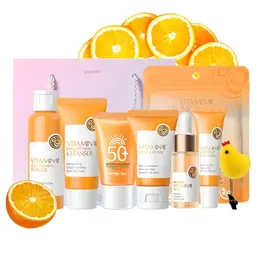 Vitamin C Hautpflege-Set für Teenager und Damen mit antioxidativer Formel, inklusive Reiniger, Toner, Serum, Augen- und Tagescreme mit LSF 30
