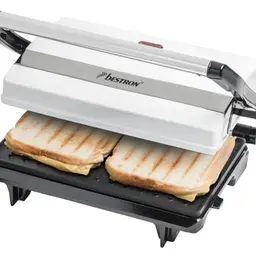 Bestron Kontaktgrill Sandwichmaker mit Cool-Touch-Griff und Antihaftbeschichtung, 700 Watt, Weiß