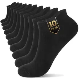 YouShow Sneakersocken Herren & Damen aus Bio-Baumwolle, 10 Paar, Unisex, Kurz-, Sports- und Halbsocken, Schwarz, Größe 43-46