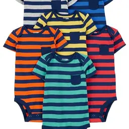 Simple Joys Baby Jungen Kurzärmeliger Body 6er-Pack, Streifen, 0 Monate