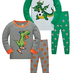 LOLPIP Jungen Pyjama Set 4-teilig, Langarm, 100% Baumwolle, Dinosaurier, für Kleinkinder, 6 Jahre