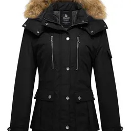 Wantdo Damen Winterjacke warm gefüttert Outdoor Sport Mantel schwarz Größe L