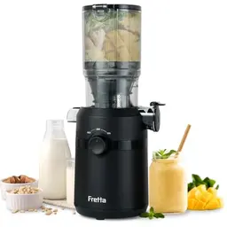 Fretta Entsafter, Slow Juicer mit 108 mm Breite und großem Futterraum, BPA-freies Tritan, 200W - Für ganze Früchte und Gemüse