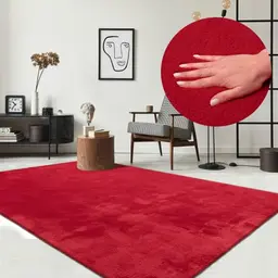 Relax Moderner Flauschiger Kurzflor Teppich in Rot, Waschbar bis 30 Grad, 240 x 340 cm