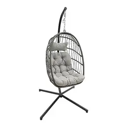 Hängesessel Rica Deluxe mit Gestell und Kissen - Modern Grau, Höhenverstellbar, für Outdoor Entspannung