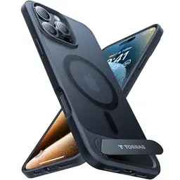 TORRAS Ostand L1 Hülle für iPhone 16 Pro mit MagSafe und unsichtbarem Ständer - Stoßfest, Matt Schwarz