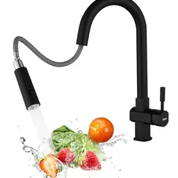 Schwarze Küchenarmatur mit ausziehbarer Brause, 360° drehbar, Edelstahl, zwei Wasserstrahlarten
