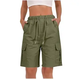 Damen Cargo Shorts, knielang, high waist, leicht, atmungsaktiv, für Freizeit & Outdoor, Große Größen