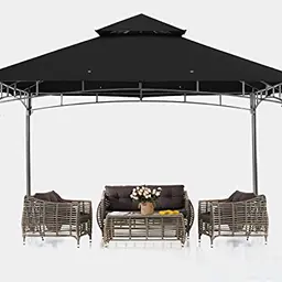 ABCCANOPY Garten Pavillon 3.35x3.35m mit Doppeldach für Schatten und Regen, Schwarz